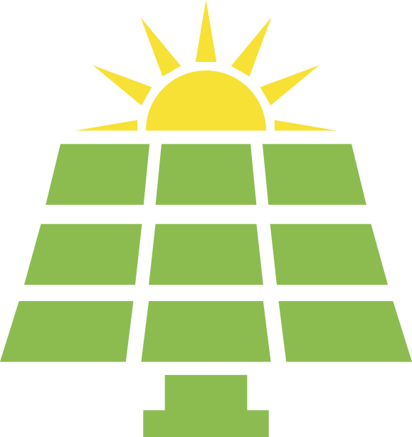 Solar panel icon, green panel and yellow sun