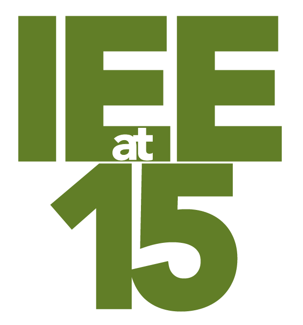 The words, "IEE at 15" in bold font. "IEE" and "15" are in green font; "at" is inlaid in white font.