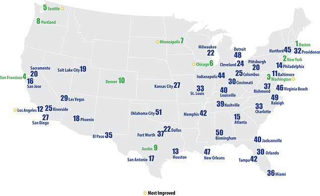 usa cities ranking map