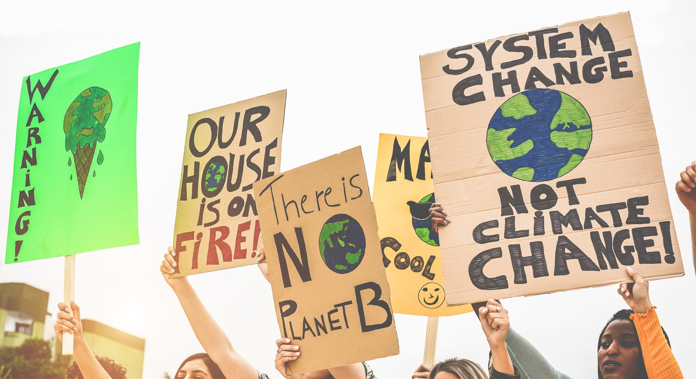 Photo of 5 posters supporting climate action