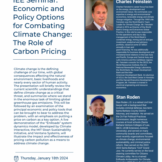 Photo of the flyer for the Chas and Stan Carbon Pricing Seminar